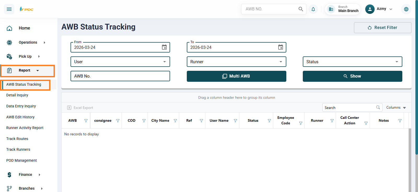 AWB Status Tracking