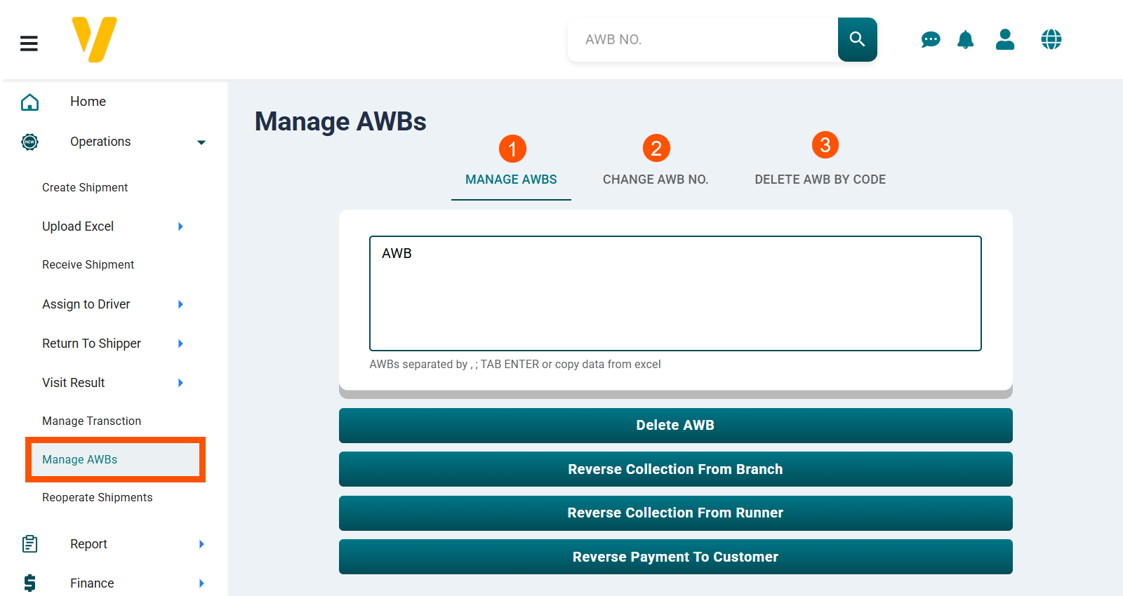 Manage AWBs Tab