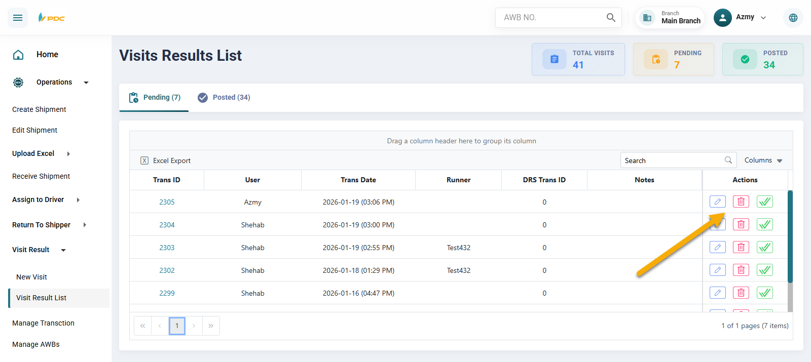 Visit Result List Pending