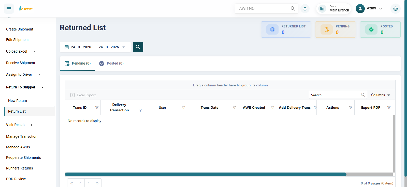 Confirm Return to Shipper