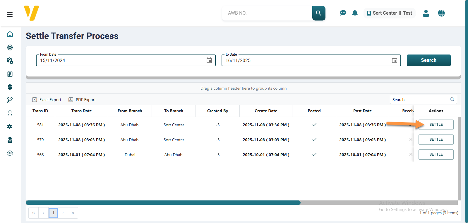 Settle Transfer Process