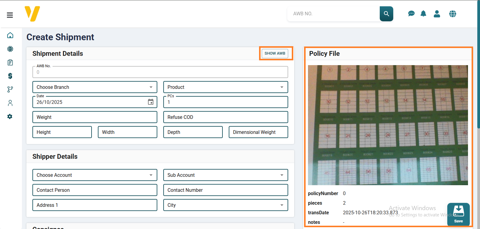 Special Instructions